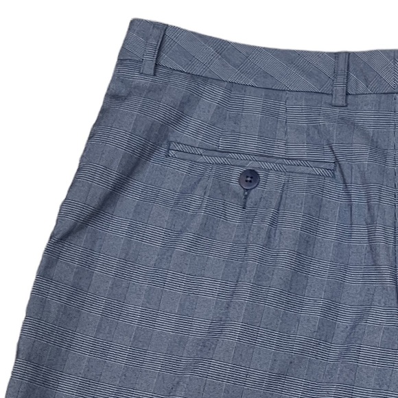 Cutter & Buck Sz 12 Navy Blue Glen Plaid Bermuda Length Golf Shorts High Waist - Picture 4 of 7